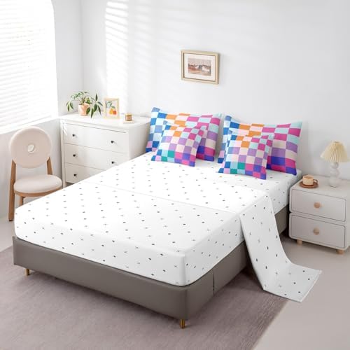 jejeloiu Plaid Comforter Set with Sheets 7 Piece Twin Size