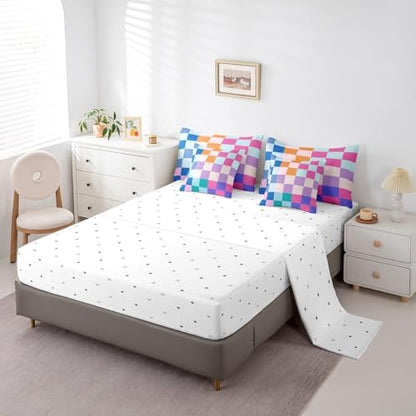 jejeloiu Plaid Comforter Set with Sheets 7 Piece Twin Size