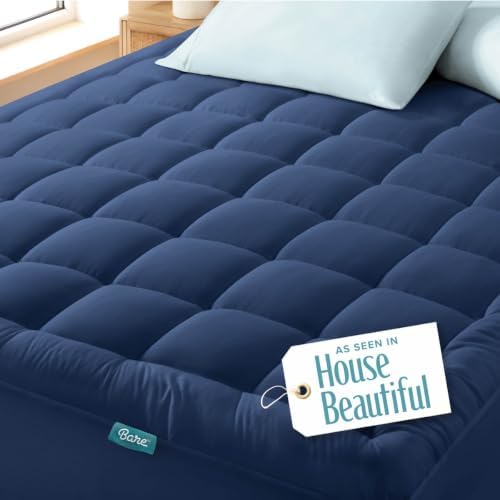 Bare Home Twin Extra Long Mattress Topper Cotton Top (Twin XL, Dark Blue)