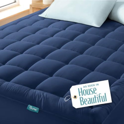 Bare Home Twin Extra Long Mattress Topper Cotton Top (Twin XL, Dark Blue)