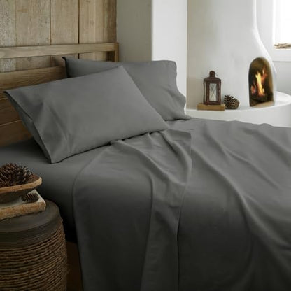 Whisper Organics - GOTS Certified 100% Organic Cotton Flannel Sheet Set - 170 Gram Thick, Brushed for Extra Soft and Cozy Sheets (Dark Grey, Twin)