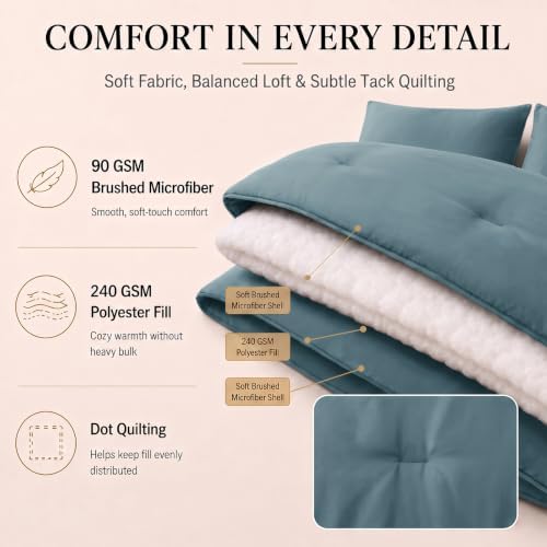 CozyLux Queen Comforter Set Mineral Blue, 7 Pieces Bed in a Bag