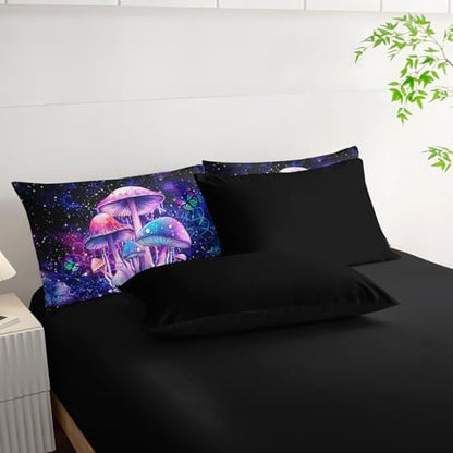Nttopship Fantasy Mushrooms Comforter Set Twin,Galaxy Fantasy 7 Pieces Bedding Set for Teens Kids,Light Mushroom Bedding Set 7 Piece in A Bag，Mushroom Bed Comforters Bedding Sets for All Season