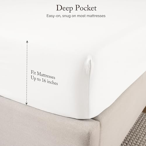 ROSE&RISY White Sheets Queen Sheet Set, Pre-Washed Cotton-Like Brushed Microfiber, 4 Pcs Super Soft Breathable Cooling Bed Sets,Includes 1 Fitted, 1 Flat, 2 Pillowcases (White, Queen)