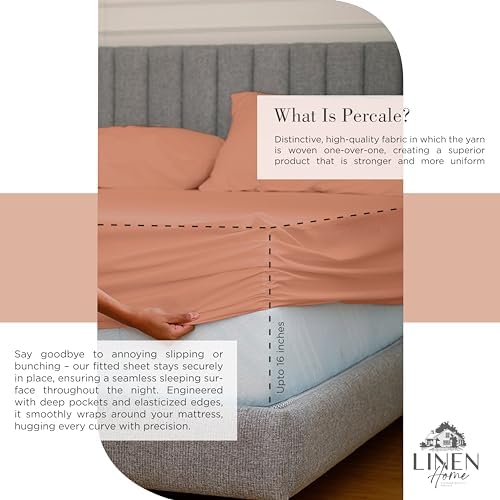Linen Home 100% Cotton Percale Sheets Twin Size Pack of 2, Tera Clay, Deep Pocket, 6 Pieces Set- 2 Flat, 2 Fitted and 2 Pillowcases, Crisp Cool and Long Staple Strong Bed Linen