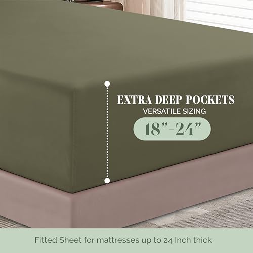 Elegant Comfort 1500 Premium Hotel Quality 18-24 Inches Deep - Extra Deep Pocket Single Fitted Sheet for High Mattress, Luxury and Softest, Smart Pocket - Wrinkle Free, Queen, Green