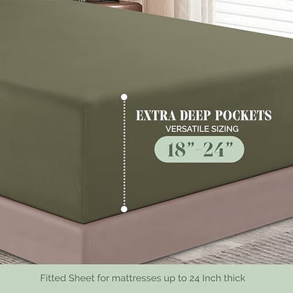 Elegant Comfort 1500 Premium Hotel Quality 18-24 Inches Deep - Extra Deep Pocket Single Fitted Sheet for High Mattress, Luxury and Softest, Smart Pocket - Wrinkle Free, Queen, Green