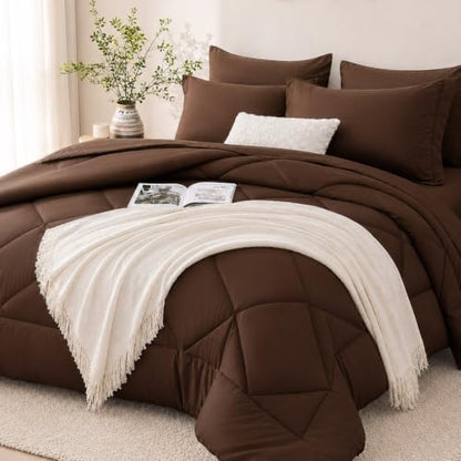 FUANNA Queen Comforter Set 7 Pieces, Brown Comforter, Soft Bed in a Bag