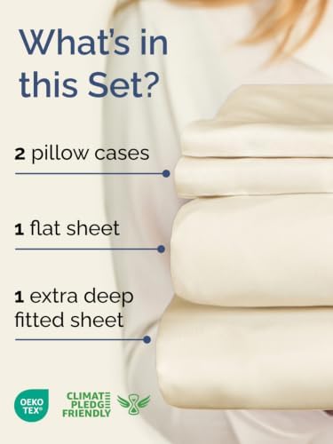 Extra Deep Pocket Queen Size Sheet Set - Breathable & Cooling - Off White