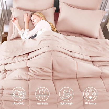 CozyLux King Size Comforter Set, 7-Piece Bed in a Bag, Blush Pink