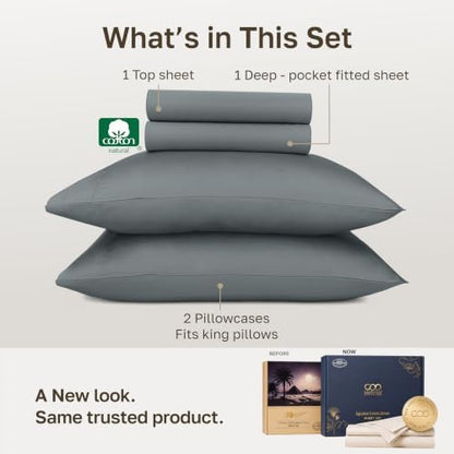 California Design Den Certified 100% Egyptian Cotton King Sheet Set, Grey