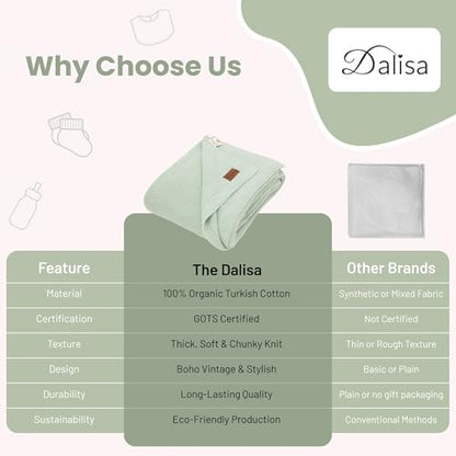 Dalisa Alina GOTS Organic Cotton Throw Blanket, Sage, 50x60 in
