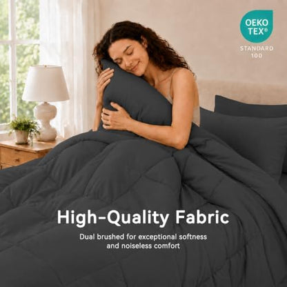 Anluoer Queen Comforter Set 7 Piece, Soft Bed in a Bag Queen Bedding Sets
