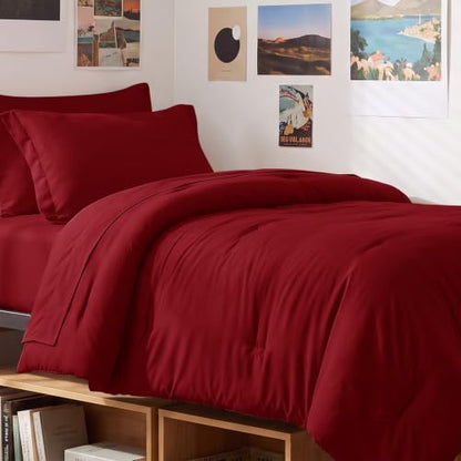 CozyLux Twin XL Comforter Dark Red, 5 Pieces Bed in a Bag