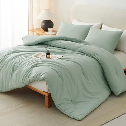 CozyLux Oversized King Comforter Set, 3 Pieces Sage Green Quilted Bedding