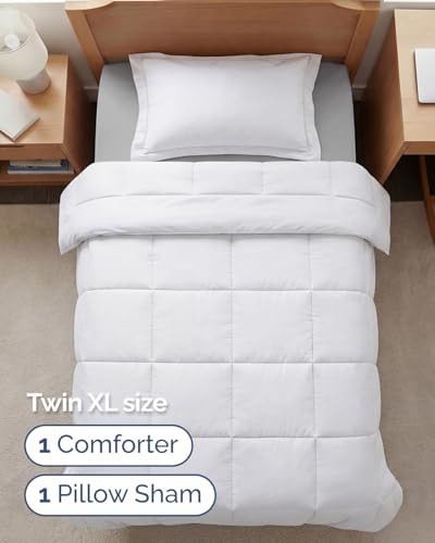 Twin XL Comforter Set - White Bedding for All Seasons - 2 Piece Bed Set