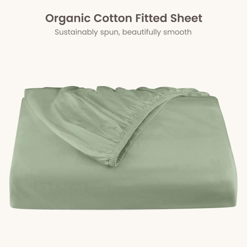 Bioweaves 100% Organic Cotton 1 Full Size Fitted Sheet Only | 300 Thread Count Sateen Weave GOTS Certified with Deep Pocket - Basil