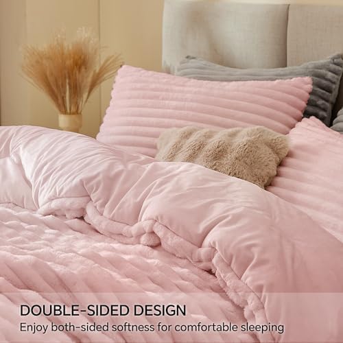 BEDELITE Fleece California King Comforter Set, Fluffy Bed Set, Pink