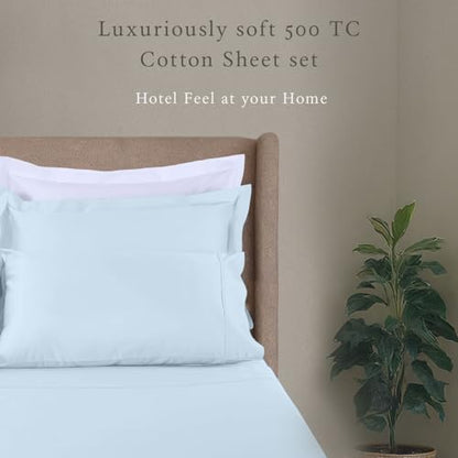 Threadmill 500 Thread Count Cotton Twin Sheet Set, Sateen, Light Blue