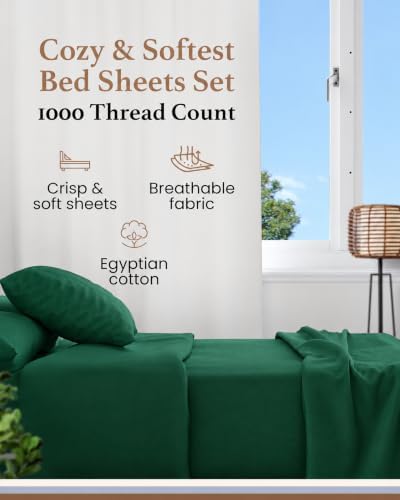 100% Egyptian Cotton Sheets Queen Size,4 Pc,Emerald Green Sheets Queen Set
