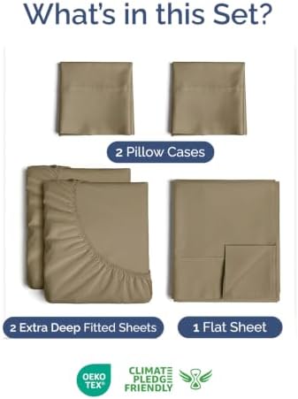 Extra Deep Pocket Split King Size Sheet Set - Breathable & Cooling - Khaki