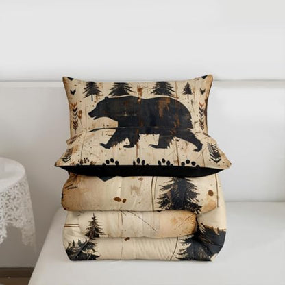 jejeloiu Bear Comforter Set Toddler Size Wild Animal Bedding Set for Kids Boys Girls Rustic Cabin Country Duvet Quilt Bedroom Decor Microfiber 2 Pcs with 1 Pillow Cases