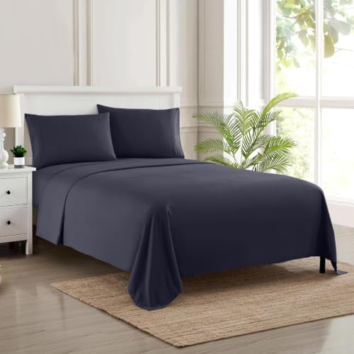 Full XL Sheet Set – Breathable Luxury Sheets, 5 Inches Longer Than Full for Extra-Long Mattresses – Full Elastic & Secure Corner Straps Built in – 1800 Supreme Collection Deep Pocket Bedding, Navy