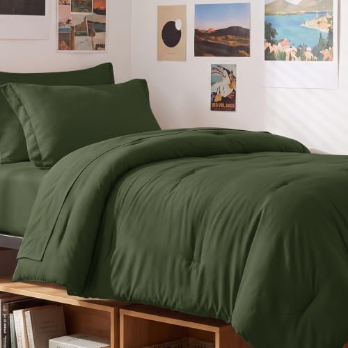 CozyLux Twin XL Comforter Olive Green, 5 Pieces Bed in a Bag