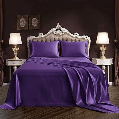 SiinvdaBZX 4Pcs Satin Sheet Set Queen Size 15-Inch Deep Pocket, Purple