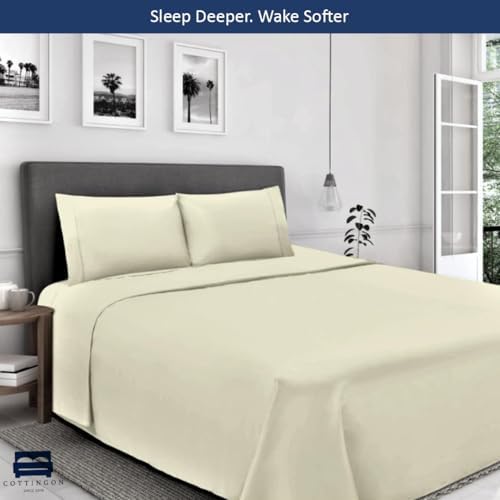 Cottingon 5 PC Split King Sheets Fits 16" Deep, Egyptian Cotton, Ivory