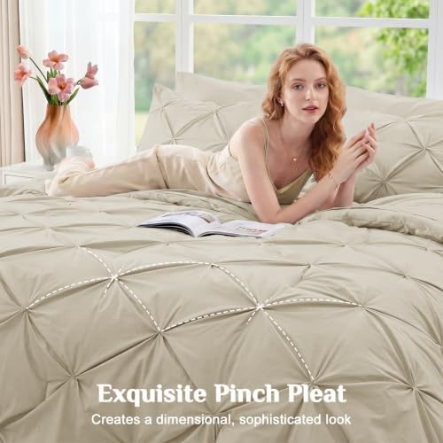 JOLLYVOGUE Full Size Comforter Sets 7 Pieces - Bed in a Bag Full for All Season, Pintuck Bedding Comforter Sets with Comforter, Flat Sheet, Fitted Sheet and Pillowcases & Shams, Linen