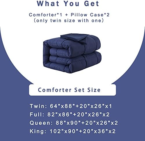 DOWNCOOL King Size Comforter Set -All Season Bedding Comforters Sets with 2 Pillow Cases -3 Pieces Bed Set Down Alternative King Bedding Set -Blue King Comforter Set(102"x90")