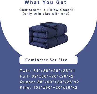 DOWNCOOL Queen Comforter Set -All Season Bedding Comforters Sets with 2 Pillow Cases -3 Pieces Bedding Sets Queen -Down Alternative Blue Comforter Set for Queen Size Bed(88"x92")