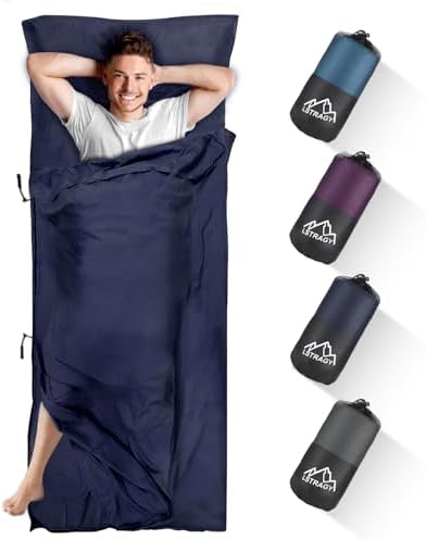 Sleeping Bag Liner, Updated Adult Sleep Sack & Travel Sheets with Foot Zipper, Lightweight and Portable Camping Sleeping Bag Liners - Ideal for Backpacking, Hostels and Camping