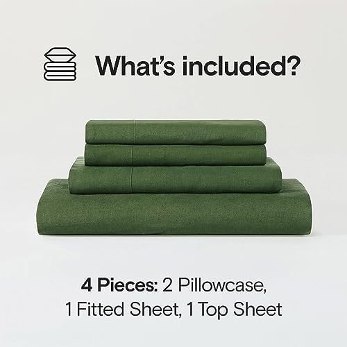 Sijo Stone Washed Organic French Linen Bed Sheet Set, GOTS Certified Organic, Best Cooling Linen Sheet Award by Sleep Foundation, 4 Piece - 2 Pillowcases, 1 Fitted and 1 Flat (Forest, King)