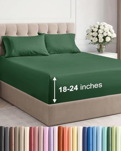 Extra Deep King Sheet Set - 4 Piece Breathable & Cooling - Emerald Green