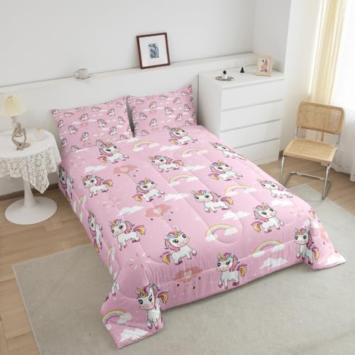 Homewish Cute Unicorn Comforter Set,Cartoon Rainbow Bedding Set for Kids Girls Boys,Teens Adults Lovely Horse Comforter,Kawaii Theme Quilted Duvet Set Bedroom Collection Twin Size 2Pcs