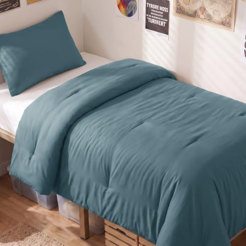CozyLux Twin Comforter Set, 2 Pieces Down Alternative Bedding, Mineral Blue