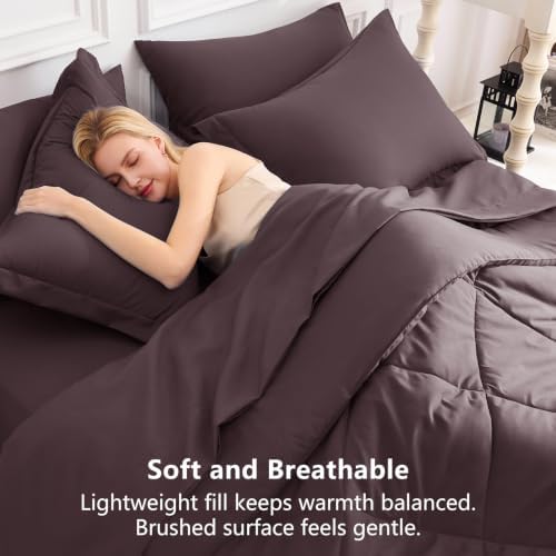 CozyLux King Comforter Set 102"x90" Cocoa Powder - 7 Piece Bed in a Bag