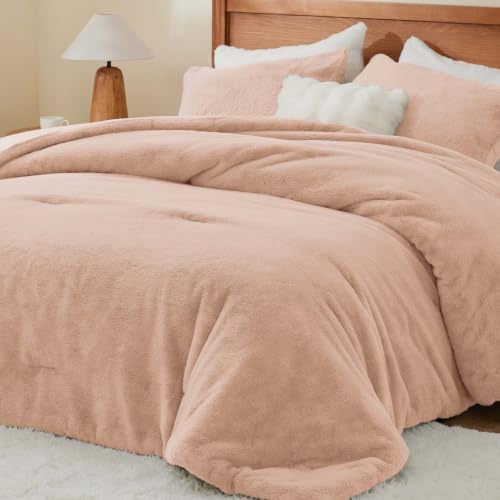 BEDELITE Faux Fur Queen Comforter Set Dusty Pink,Warm Comforter for Winter