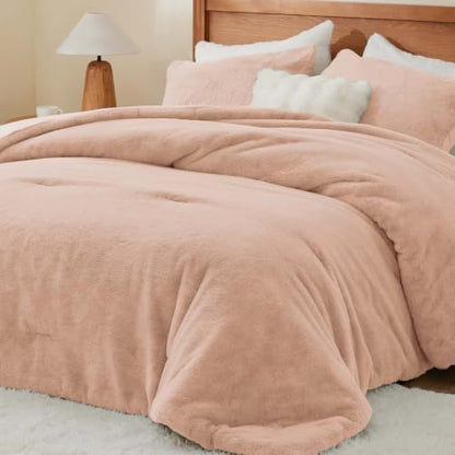 BEDELITE Faux Fur Queen Comforter Set Dusty Pink,Warm Comforter for Winter