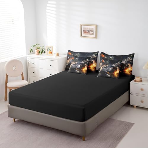 Erosebridal Black Race Car Bedding Set Full,3D Sports Car Comforter Set,Fire Racing Car(Comforter+Fitted+Flat Sheet+2 Pillowcases+2 Throw Pillow Covers) 7 Pieces Bed Set for Boys Teens Youth