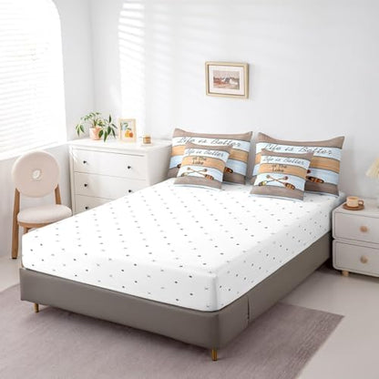 Erosebridal Rustic Boat Paddle Bedding Set for Kids Teens,Lake Life Comforter Set Full Size,Wooden Plank (Comforter+Fitted+Flat Sheet+2 Pillowcases+2 Throw Pillow Covers) 7 Pieces Bed Set