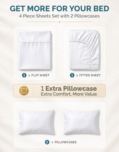 Casa Platino Twin XL Size Bed Sheets– Crisp Percale Weave 100% Cotton Bed Sheets Twin XL Size with 2 Pillowcases, 15" Deep Pocket Fitted Sheet, Long-Lasting for Cozy Sleep in All Seasons – Skylure