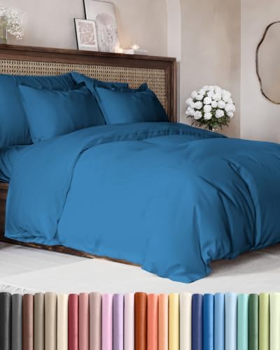 Duvet Cover Full Size - Soft 3 Piece with Zipper Closure - Denim Blue