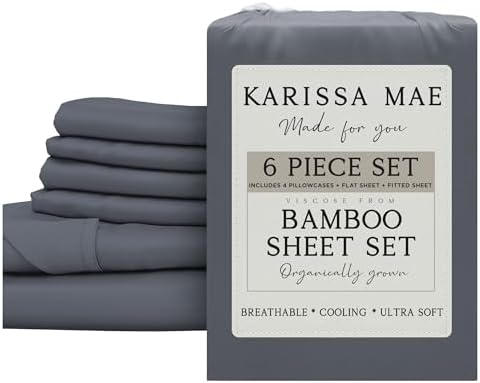 KARISSA MAE 6 Piece Luxury Bamboo Viscose King Sheet Set, 4 Pillowcases