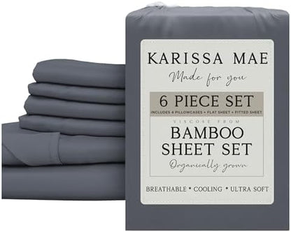 KARISSA MAE 6 Piece Luxury Bamboo Viscose King Sheet Set, 4 Pillowcases