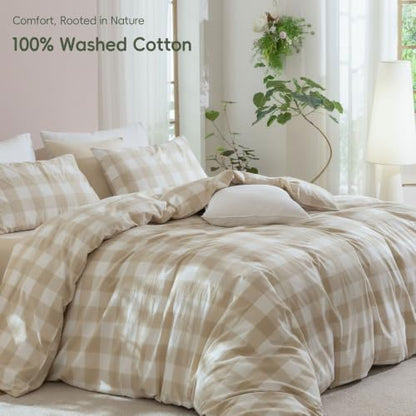 JIYUAN Twin Washed Cotton Duvet Cover Set, 2-Piece, Buffalo Check