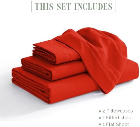 Elegant Comfort Luxury 1500 Premium Hotel Quality Microfiber 4-Piece Sheet Set - Wrinkle Resistant, All Around Elastic Fitted Sheet, Deep Pocket up to 16", Full, Red