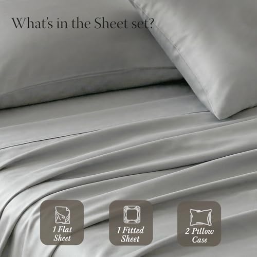 Threadmill 400TC Egyptian Cotton Queen Sheet Set, Sateen, Light Grey